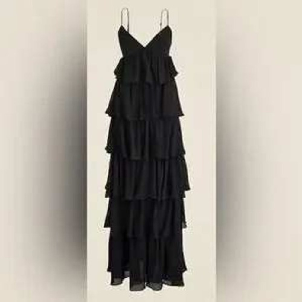 J.Crew Collection Women Boho Grunge Goth Ruffle-Tier Maxi Dress Black‎ Chiffon 2 - Picture 3 of 8